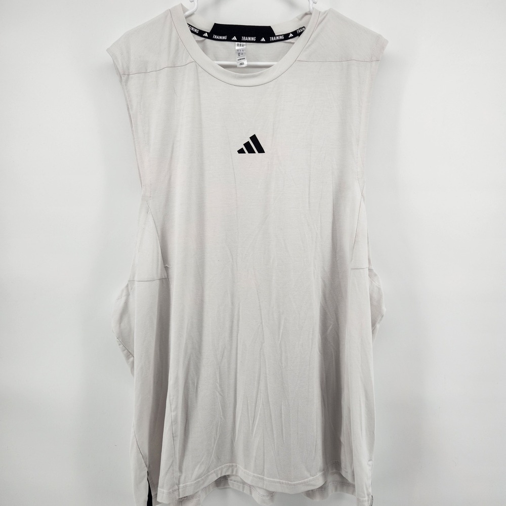 Adidas Training Sleeveless Tank Top Men's Beige Athletic Performance Shirt 2XL